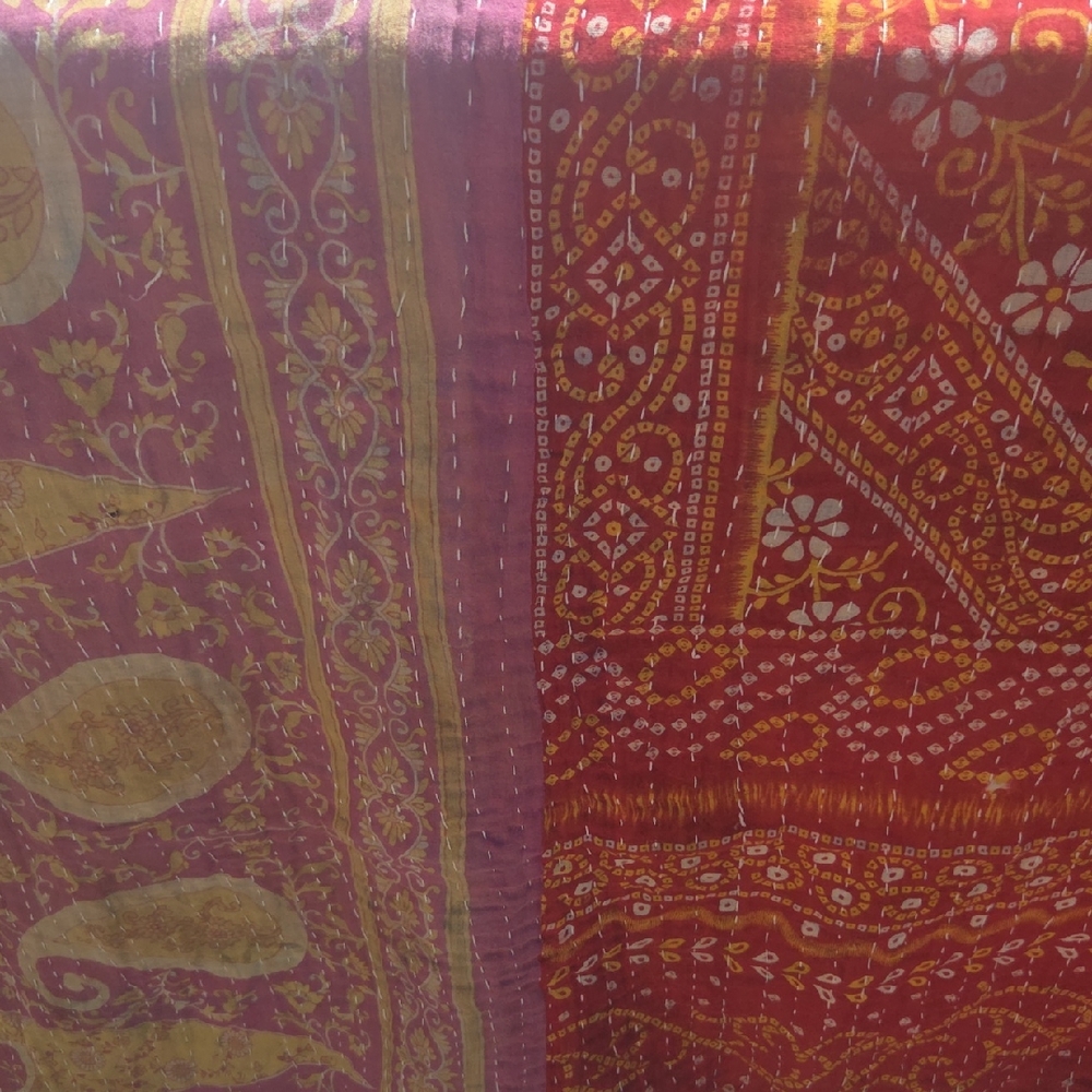 Red and Bright Colors Patterned Twin Kantha Quilt
